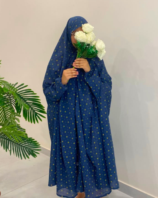 Navy Blue Flora Namaz Gown