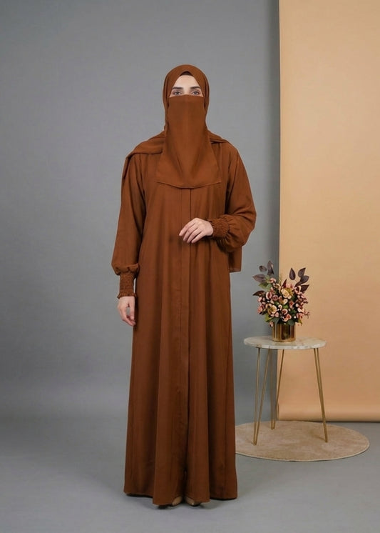 Brown smocking abaya