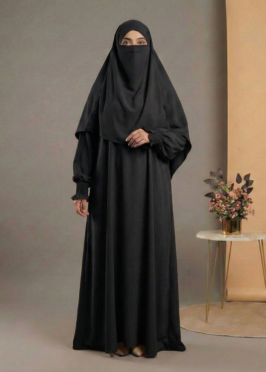 Black smocking abaya