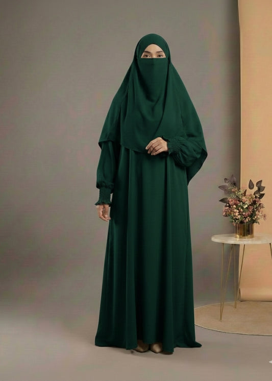 Green Smocking Abaya