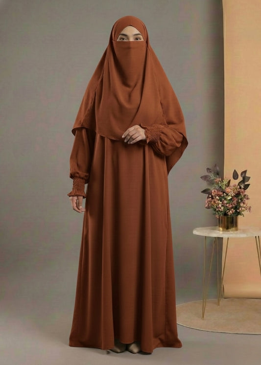 Brown smocking abaya