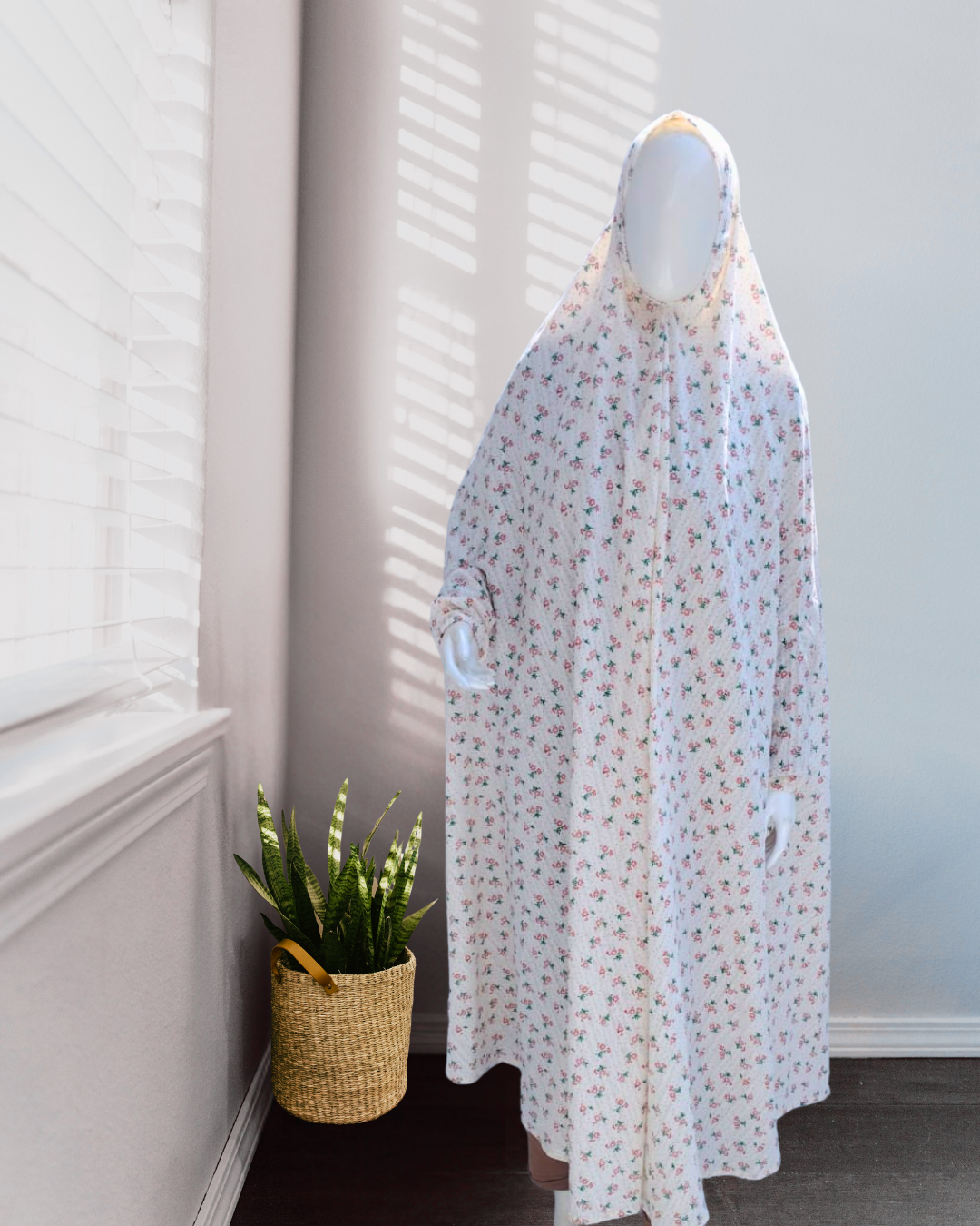 Off White Floral Namaz Gown